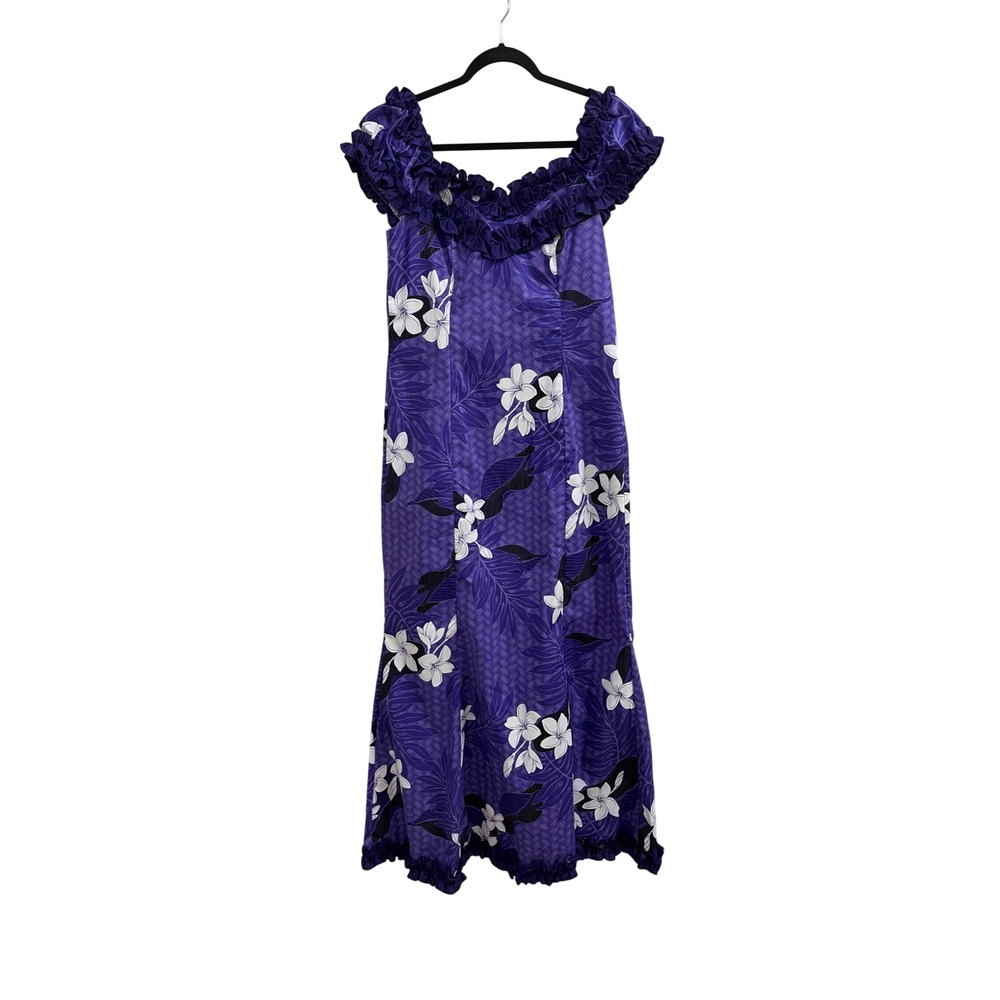 Royal Creations Hawaii Vintage 90s Purple Floral Muumuu Ruffle Maxi Dress Womens